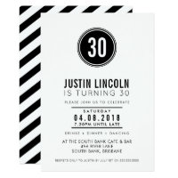 MODERN 30TH birthday party INVITE plain spot black