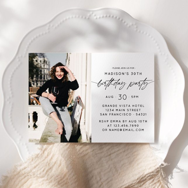 Modern 30th Birthday Party Photo Script Typography Invitation (Creator Uploaded)