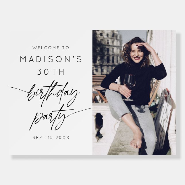 Modern 30th Birthday Party Script Photo Welcome Foam Board (Front)