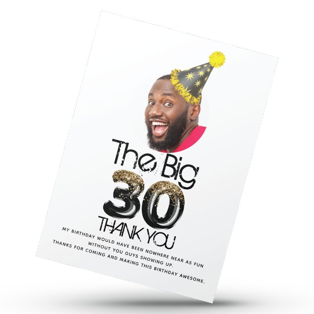 Modern 30th Birthday Photo Black Gold Personalized Postcard (Creator Uploaded)