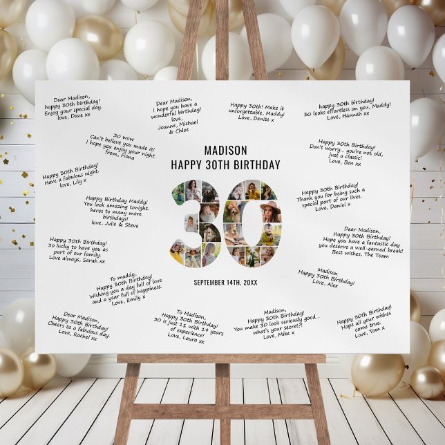 Modern 30th Birthday Photo Collage Message Foam Board (Creator Uploaded)