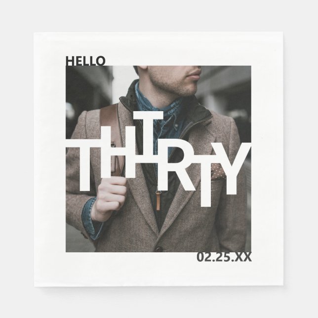 Modern 30th Birthday Photo Napkins (Front)