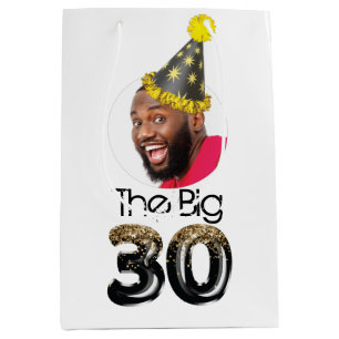 Modern 30th Birthday Photo Personalized Medium Gift Bag