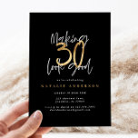 Modern 30th birthday typography black and gold<br><div class="desc">Modern 30th birthday typography black and gold effect birthday invitation. Modern script text monochrome design. Part of a collection.</div>