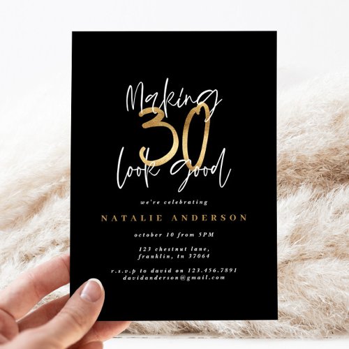 Modern 30th birthday typography black and gold