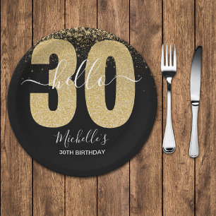  Modern 30th birthday with Golden glitter Paper Plates