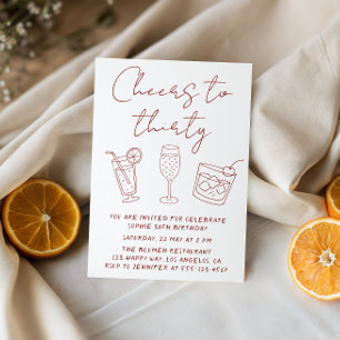 Modern 30th Cheers to Thirty Cocktail Birthday Invitation
