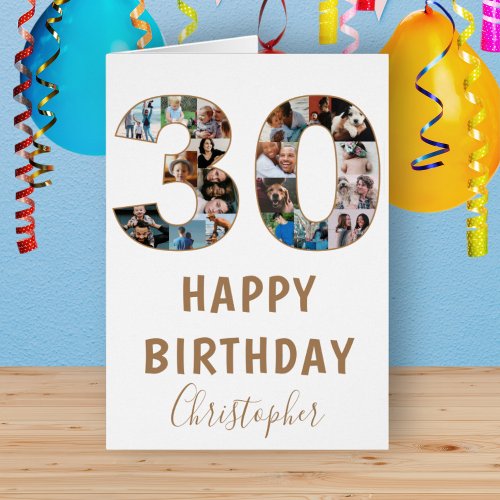 Modern 30th Happy Birthday Photo Collage Blue