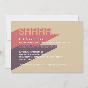 Modern 30th Surprise Party. Adult 40th Birthday Invitation by RemioniArt at Zazzle