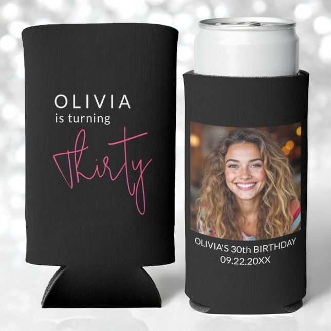 Modern 30th Thirty Photo Birthday Party Can Cooler (Creator Uploaded)