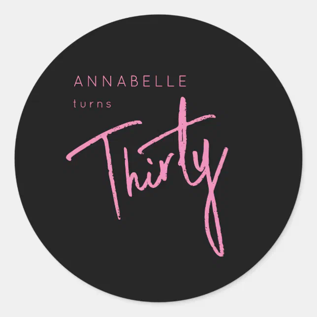 Modern 30th Thirty Thirtieth birthday party Classic Round Sticker | Zazzle