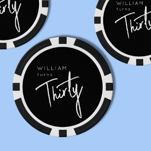 Modern 30th Thirty Thirtieth birthday party Poker Chips
