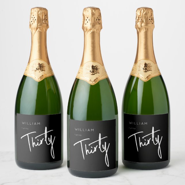 Modern 30th Thirty Thirtieth birthday party Sparkling Wine Label (Bottles)