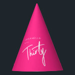 Modern 30th Thirty Thirtieth birthday pink Party Hat<br><div class="desc">Custom 30th birthday hot pink paper hats perfect for thirtieth birthday party celebrations.  Customize with your own name.  Colors can be edited in the design tool. Please use the message me button below for help with further customization and special requests.  © Zoe Chapman Design</div>