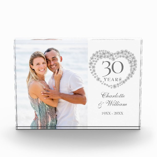 Modern 30th Wedding Anniversary Pearl Heart Photo Block (Front)