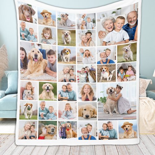 Modern 33 Photo Collage Family Pets Dog Pictures Fleece Blanket