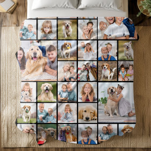 Modern 33 Photo Collage Personalized Family Fleece Blanket