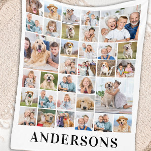 Modern 33 Photo Collage Personalized Pictures Fleece Blanket