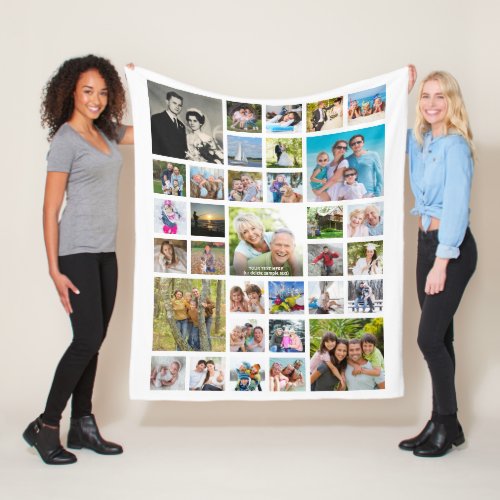 Modern 33 Photo Collage Personalized Your Color Fleece Blanket
