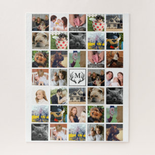 Modern 34 Family Photos Antlers & Initial Letter Jigsaw Puzzle