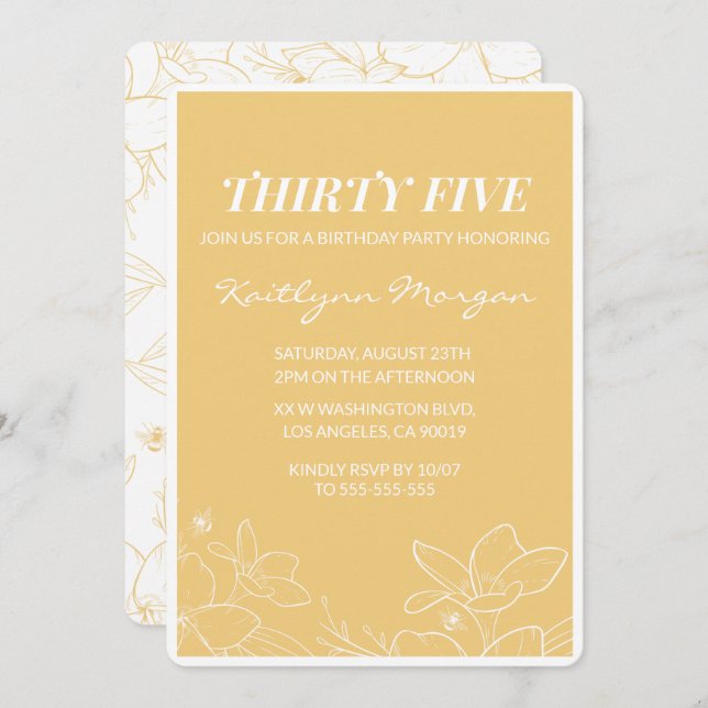 Modern 35th birthday invitations Brunch Yellow (Front/Back)