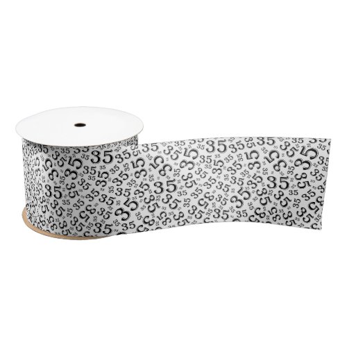 Modern 35th Birthday Number Pattern Black/White Satin Ribbon