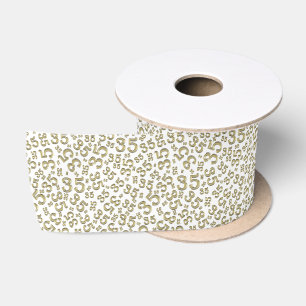Modern 35th Birthday Number Pattern Gold/White  Satin Ribbon