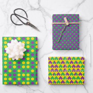 Modern 3-Color Mardi Gras Pattern Wrapping Paper Sheets