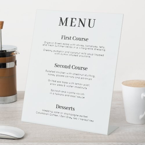 Modern 3 course  Wedding Menu  Pedestal Sign