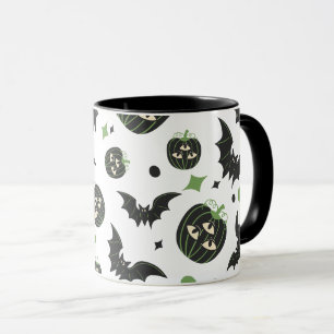 Modern 3-Eyed Pumpkin and Bats Halloween Mug