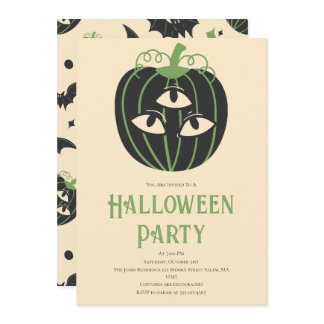 Modern 3-Eyed Pumpkin Halloween Party Invitation