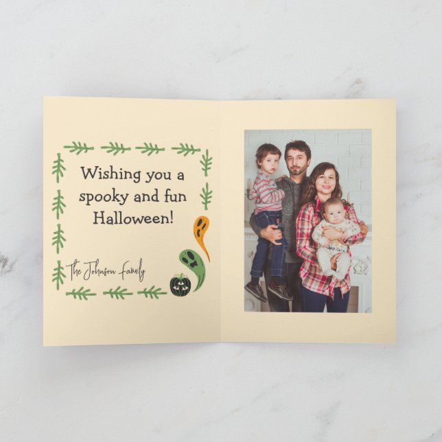 Modern 3-Eyed Pumpkin Happy Halloween Photo Card (Inside)