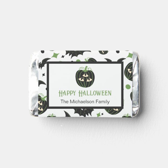Modern 3-Eyed Pumpkin Personalized Halloween Candy Hershey's Miniatures (Back)