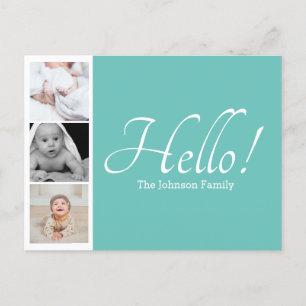 Modern 3 Family Photos Strip Announcement Postcard