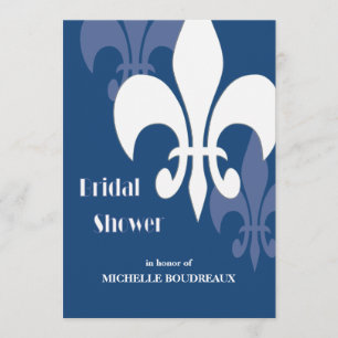 Modern 3 Fleur de Lis Bridal Shower (dark blue) Invitation