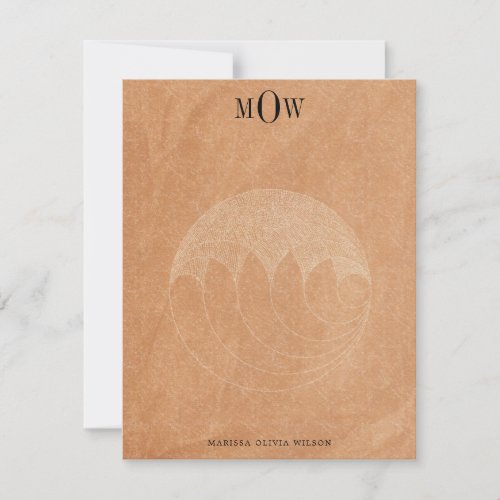 Modern 3 letter Monogram Boho Terracotta Note Card