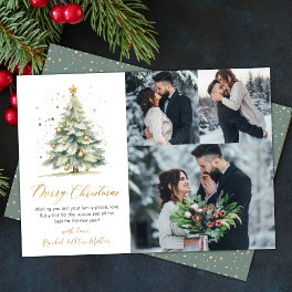 Modern 3 Multi Photo Christmas Tree Holiday Card