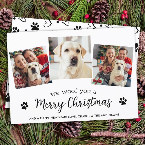 Modern 3 Pet Photo Merry Christmas Dog Lover Holiday Card