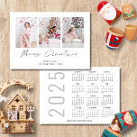 Modern 3 Photo 2025 Calendar Merry Christmas Holiday Card<br><div class="desc">Modern Family 3 Photos 2025 Calendar Merry Christmas. Available digitally and printed. Merry Christmas is in a stylish set script. Easily replace the sample three images with your own and personalise with your names on the front and happy new year greeting on the back. A handy 2025 calendar is on...</div>