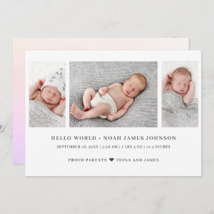 Modern 3 Photo Birth Announcement