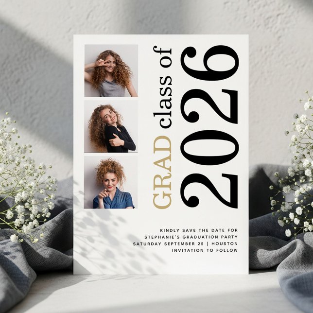Modern 3 photo Bold 2026 Graduation Party Save The Date (Creator Uploaded)