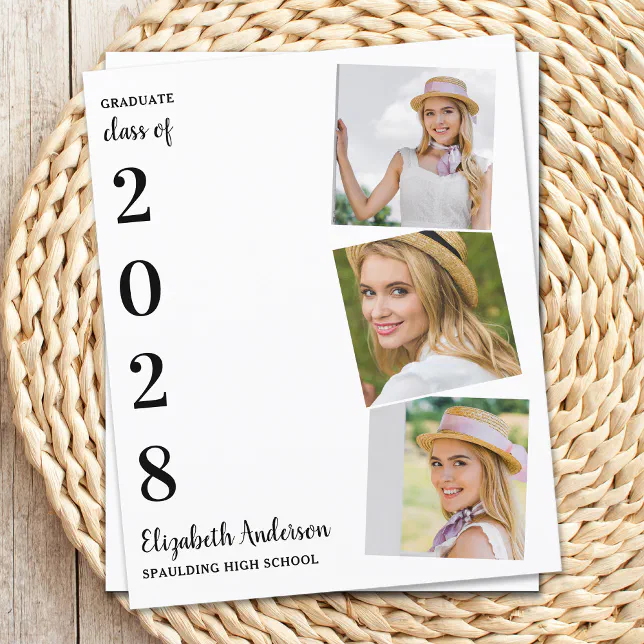 Modern 3 Photo Budget Graduation Party Invitation | Zazzle