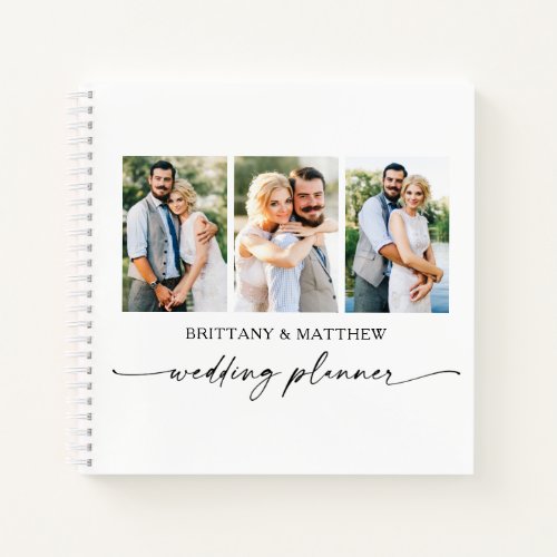 Modern 3 Photo Calligraphy Ink Wedding Planner Notebook
