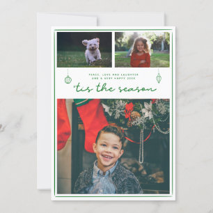 Modern 3 Photo Christmas Simple script Card