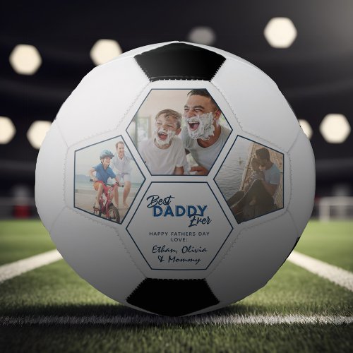 Modern 3 Photo Collage Best Daddy Ever Soccer Ball