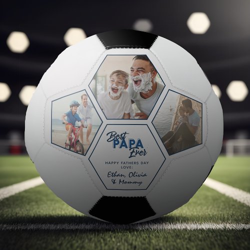 Modern 3 Photo Collage Best Papa Ever Soccer Ball