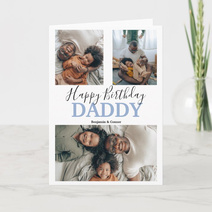 Modern 3 Photo Collage | Birthday Card | Zazzle
