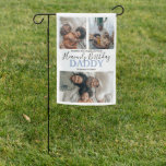 Modern 3 Photo Collage | Birthday Tribute Garden Flag<br><div class="desc">Contemporary 3 photo collage heavenly outdoor birthday flags, double sided, with a script font which says 'HAPPY HEAVENLY BIRTHDAY' and in bold says 'DADDY' Can be changed to any relative, friend or name! The text font style, size and color can be changed by clicking on the customize further link after...</div>