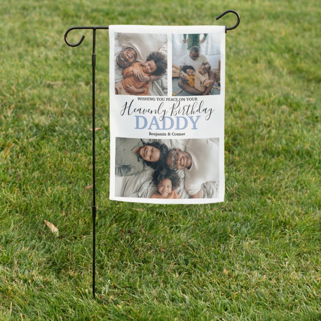 Modern 3 Photo Collage | Birthday Tribute Garden Flag (In SItu)
