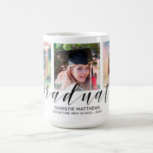 Modern 3 Photo Collage Black Script Graduate Coffee Mug